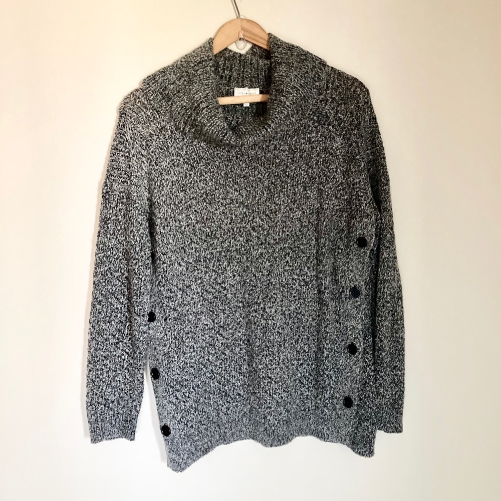 Lucky Brand Alyssa Button cowl neck knit sweater M